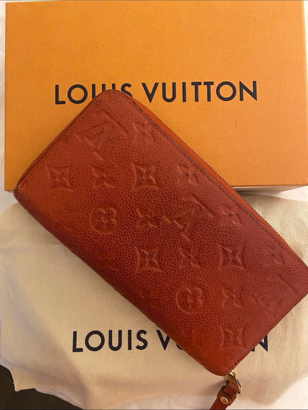 Louis Vuitton Red Embossed Empriente Monogram Zip Wallet